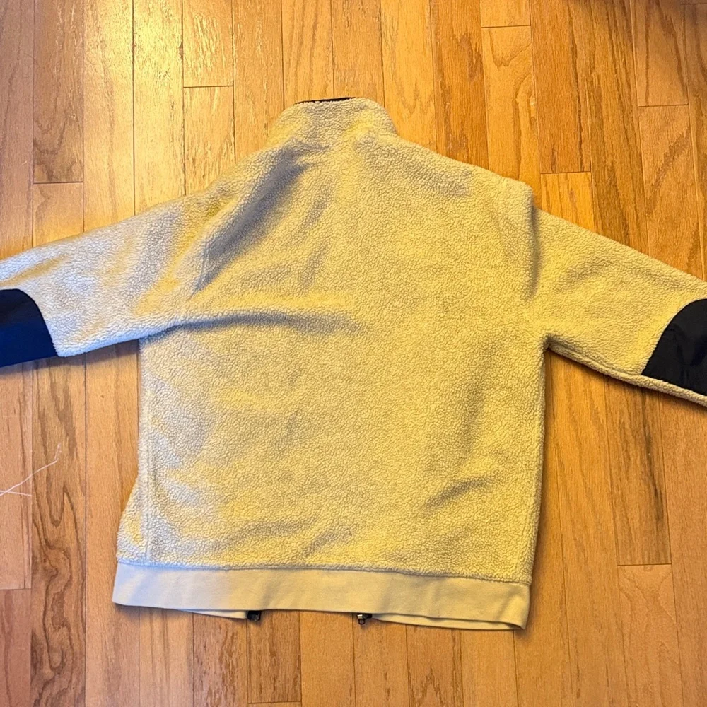 J. Crew Off White and Navy Fleece Full Zip Jacket, L - Picture 6 of 10